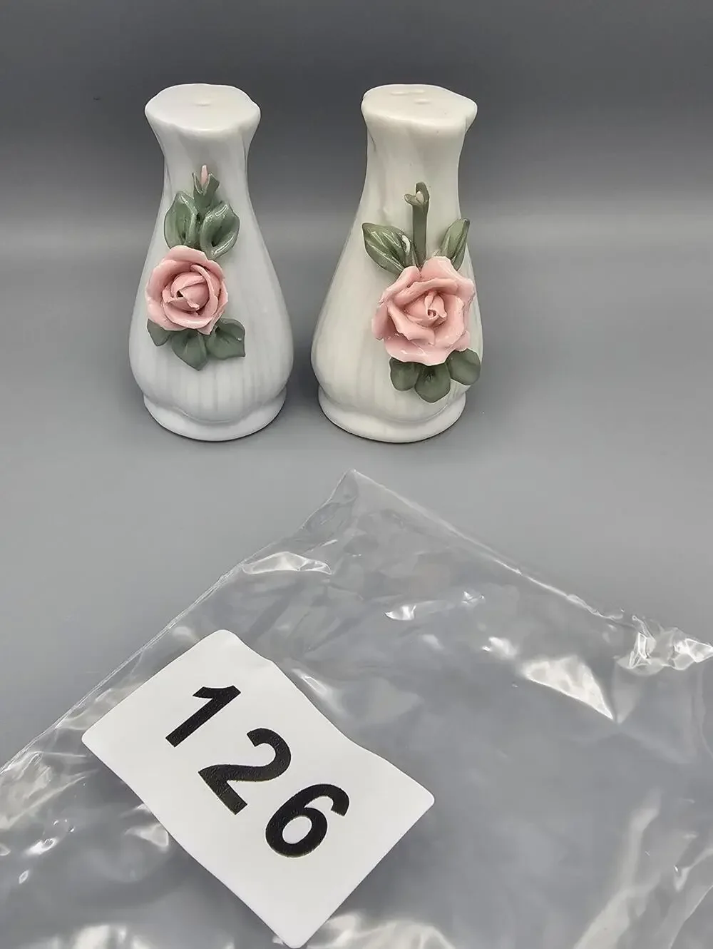 Ceramic Pink Rose Salt and Pepper Shakers Set of 2